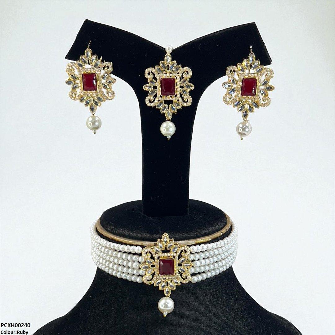 KH00240 MZM Square/Tear Pearl Drop Choker Set - PCKH