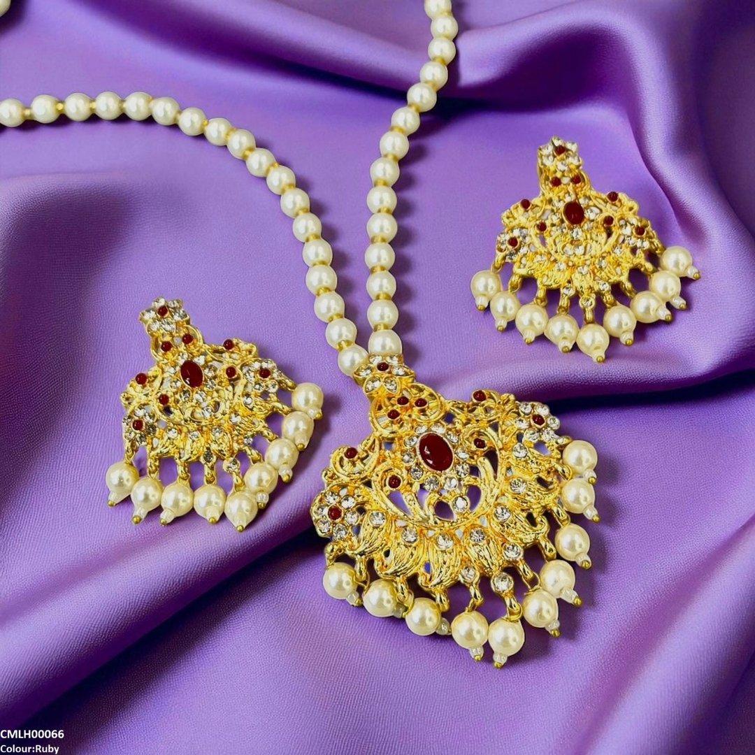 LH00066 MZM Oval/Flower Pearl Drop Mala Set