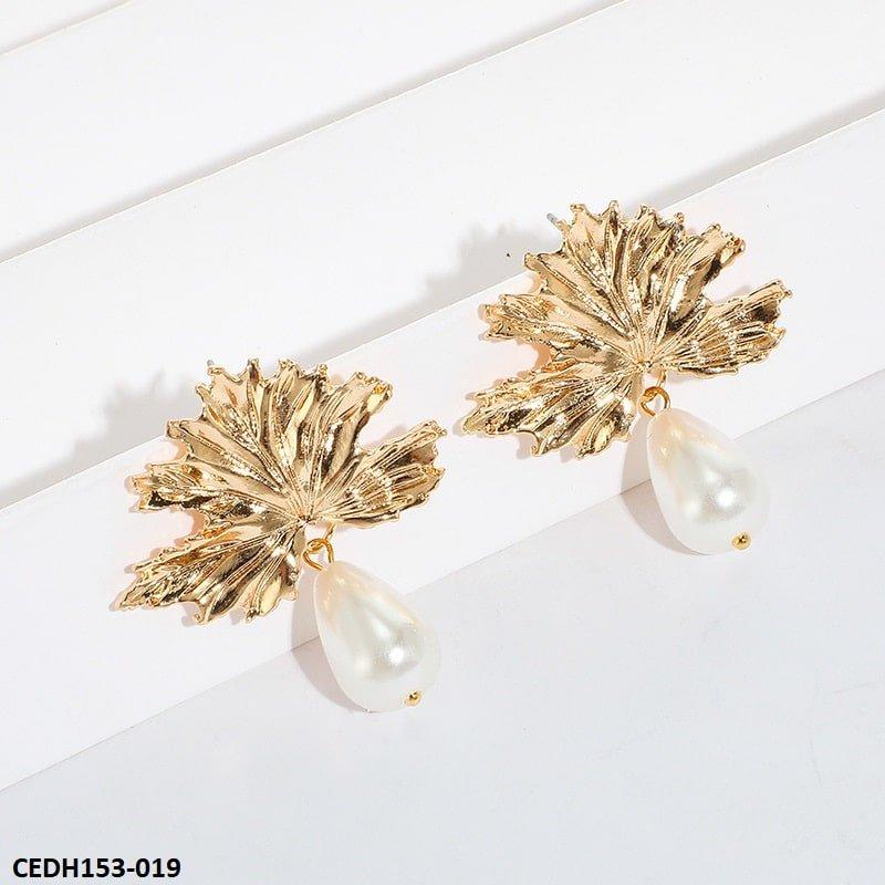 DH153 ZLX Leaf Pearl Drop Earrings Pair