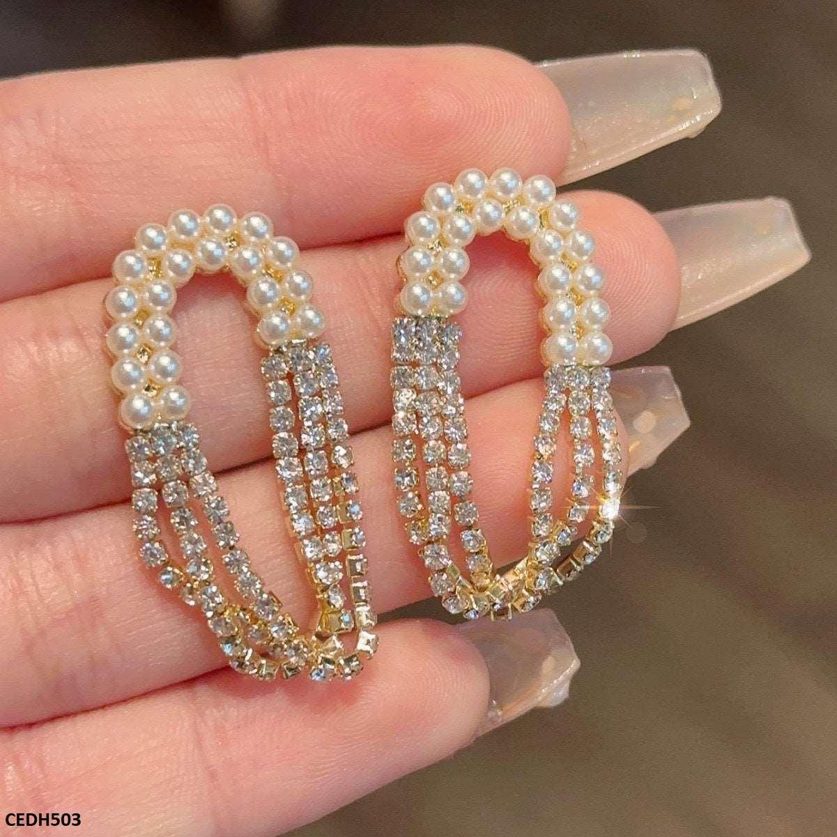DH503 LSH Pearl Chain Drop Earrings Pair