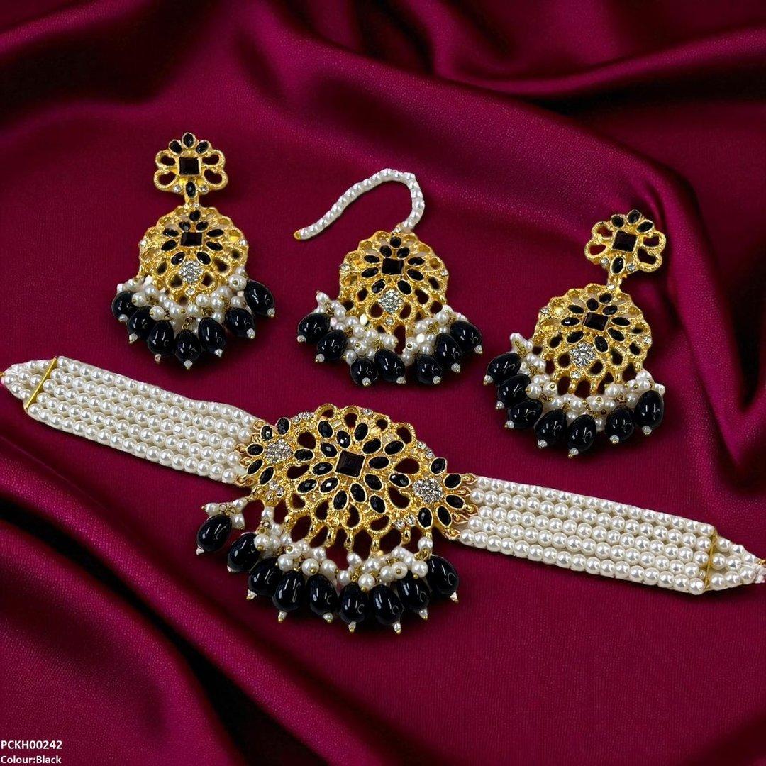 KH00242 MZM Square Flower Pearl Drop Choker Set - PCKH