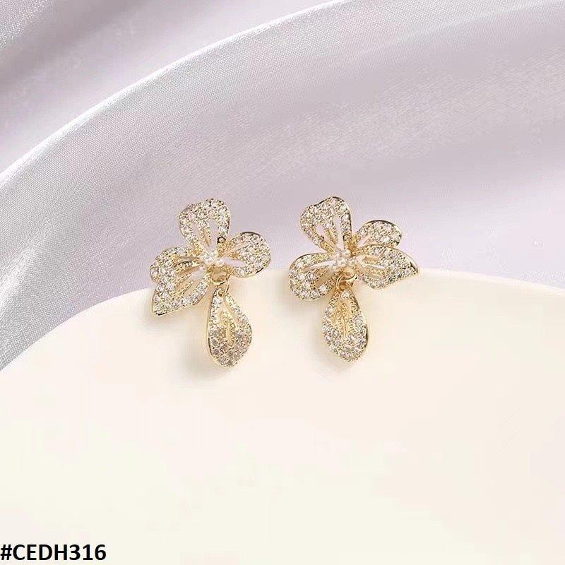 DH316 ZHL Flower Teardrop Earrings Pair