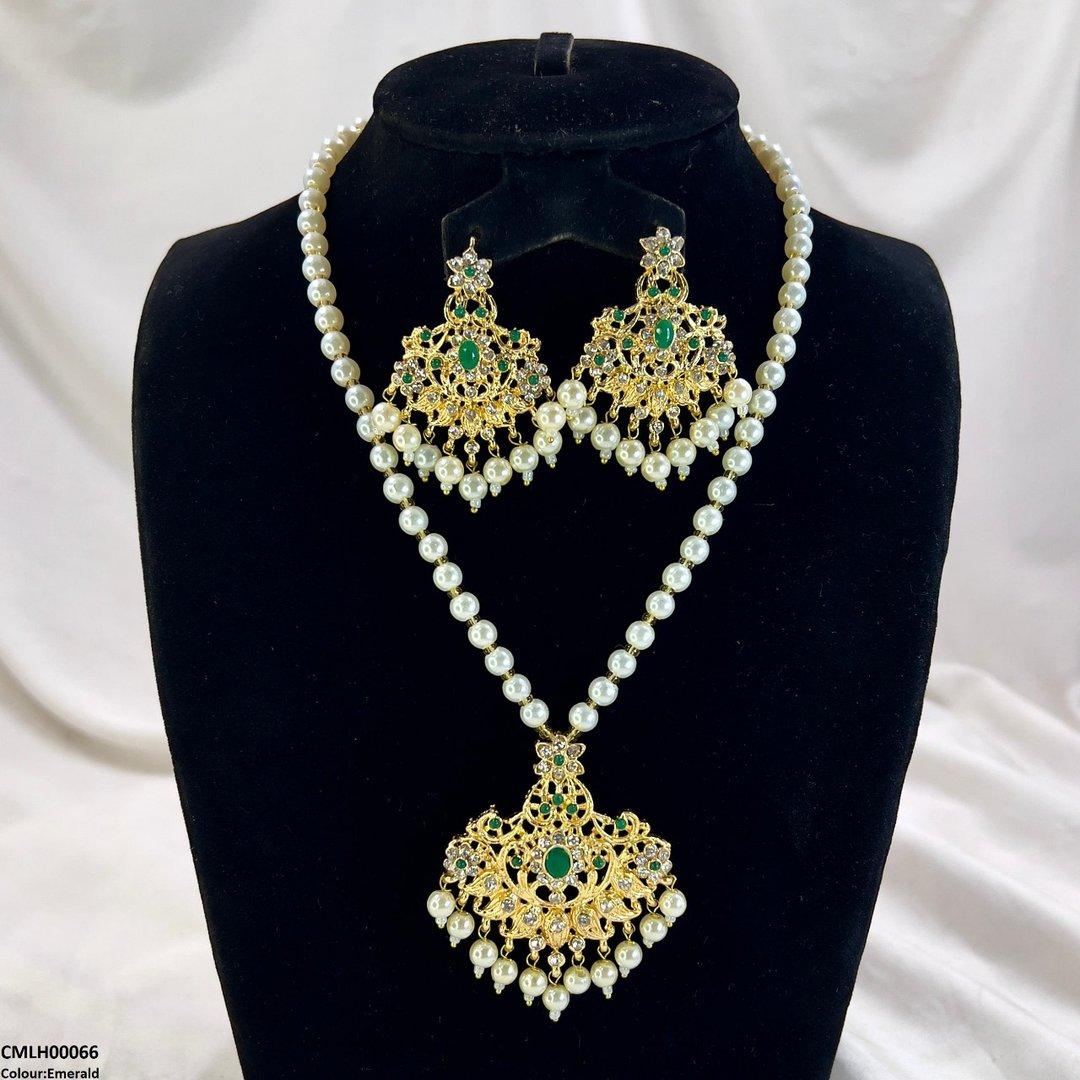 LH00066 MZM Oval/Flower Pearl Drop Mala Set