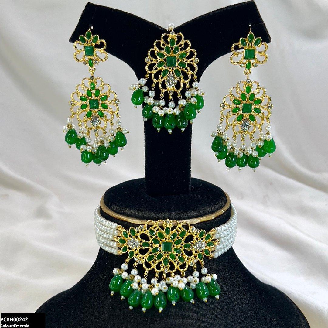 KH00242 MZM Square Flower Pearl Drop Choker Set - PCKH