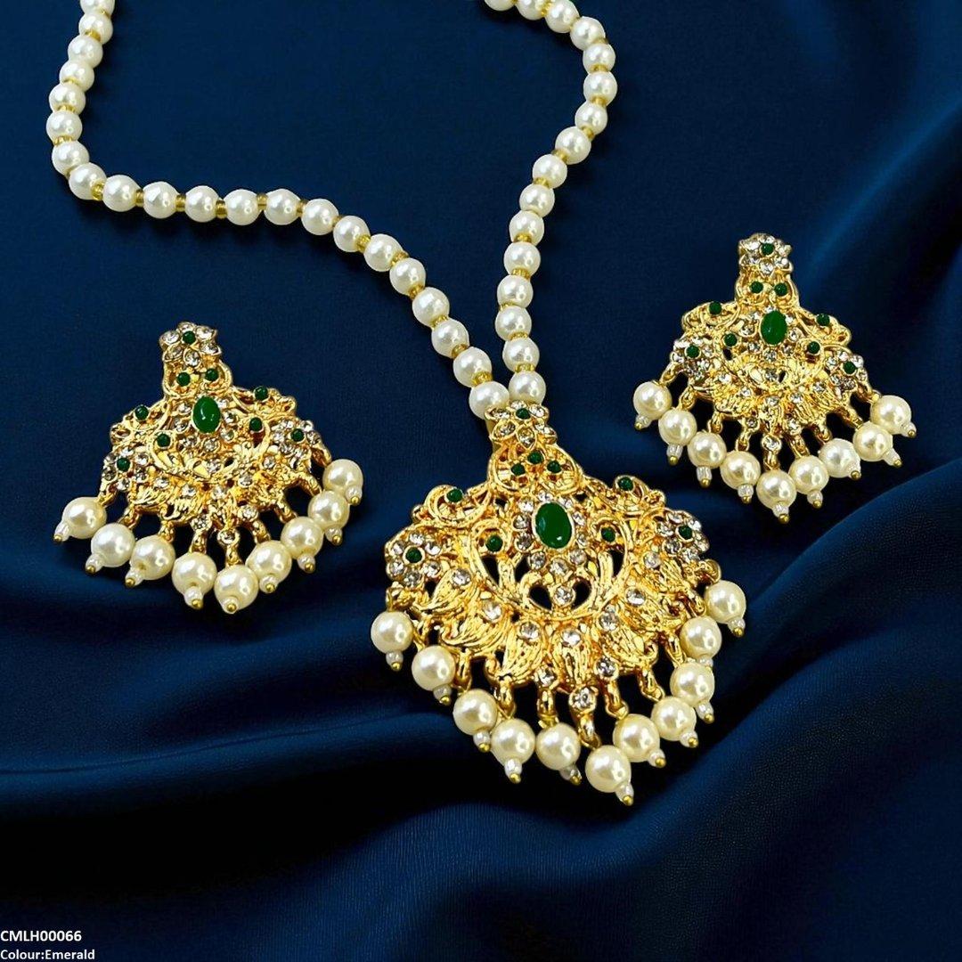 LH00066 MZM Oval/Flower Pearl Drop Mala Set