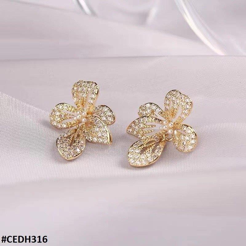 DH316 ZHL Flower Teardrop Earrings Pair