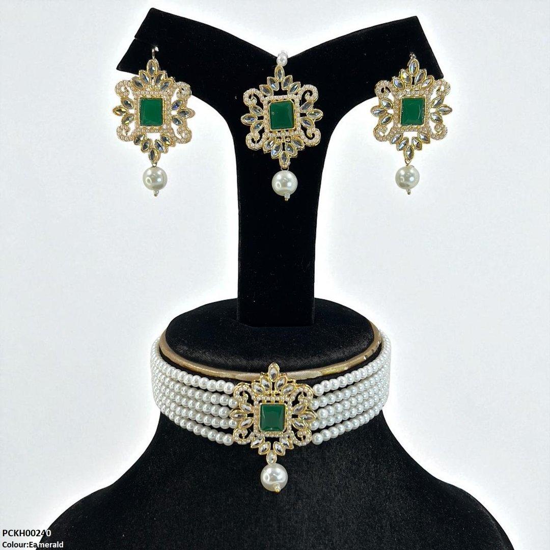 KH00240 MZM Square/Tear Pearl Drop Choker Set - PCKH