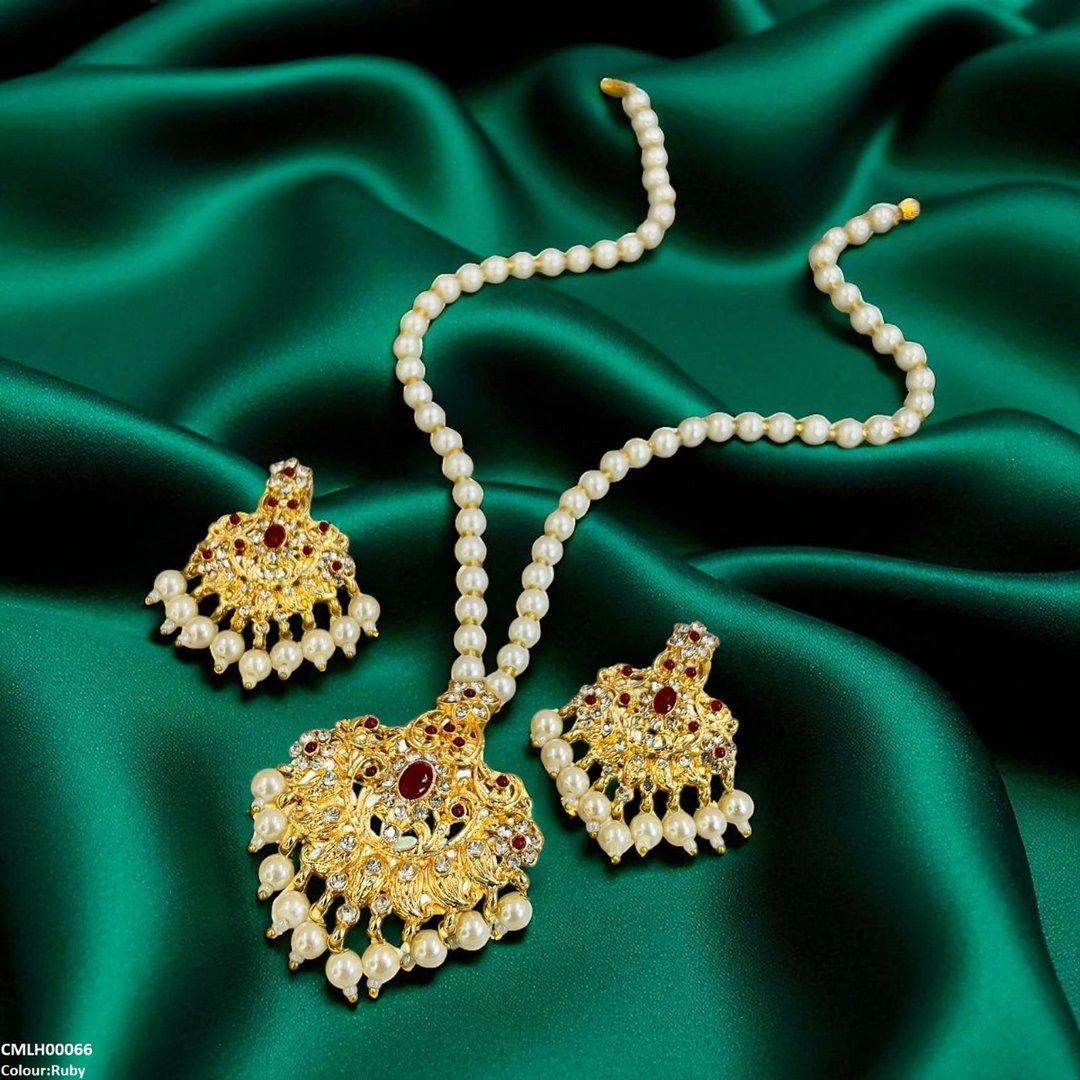 LH00066 MZM Oval/Flower Pearl Drop Mala Set