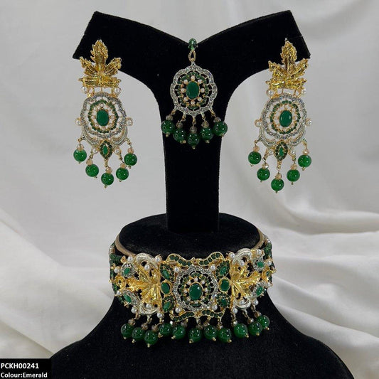 KH00241 SDQ Oval/Leaf Pearl Drop Choker Set - PCKH