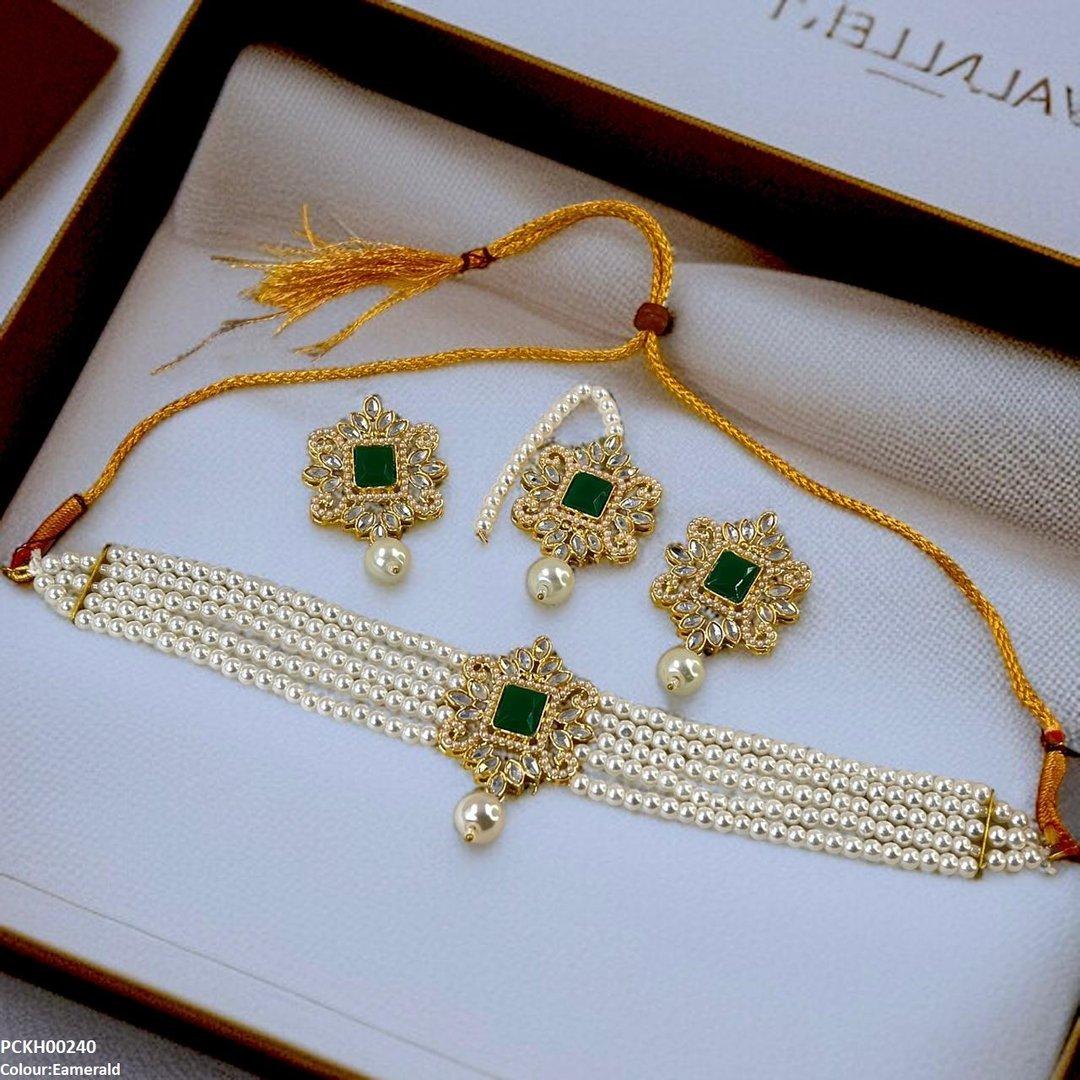 KH00240 MZM Square/Tear Pearl Drop Choker Set - PCKH