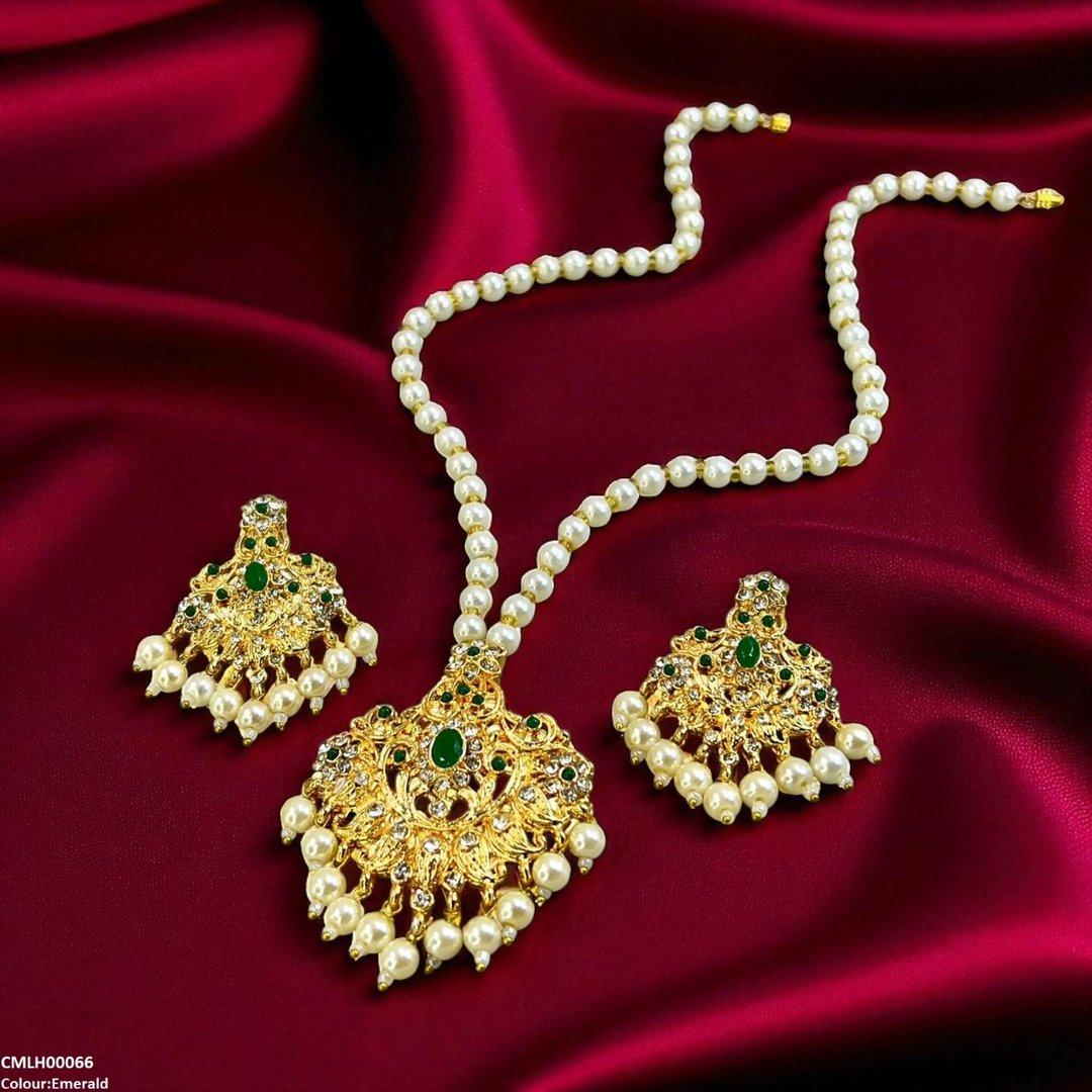 LH00066 MZM Oval/Flower Pearl Drop Mala Set