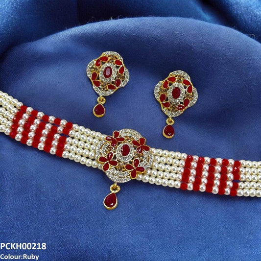 KH00218 SDQ Flower Tear Drop Choker Set - PCKH Wholesale Price