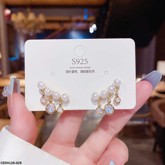 CEDH126 DDJ Round Stone Drop Earrings Pair - CEDH