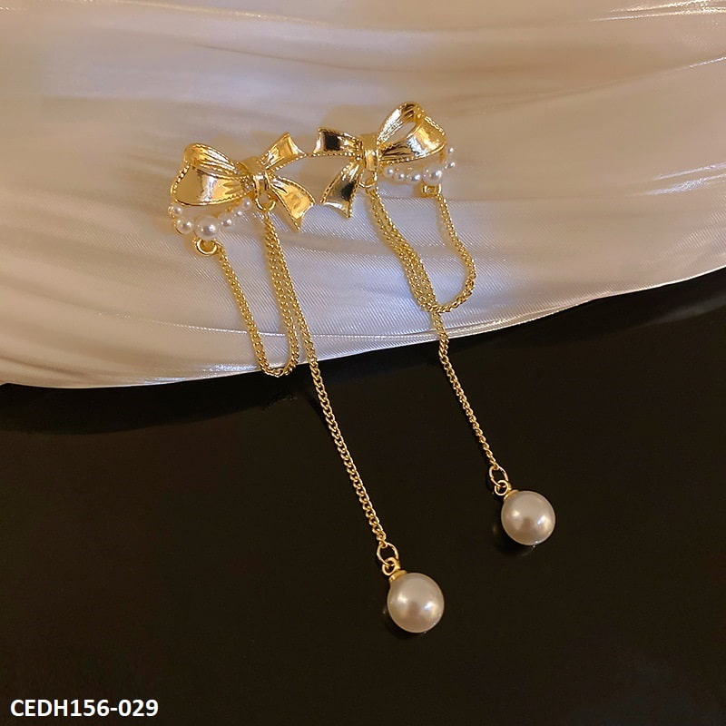 CEDH156 JMN Knot Pearl Drop Earings Pair - CEDH