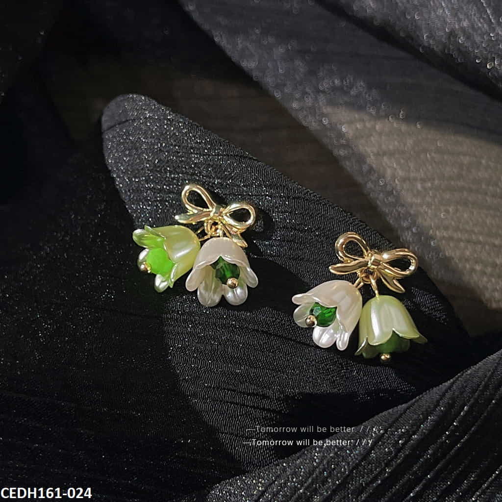 CEDH161 SYB Bow With Rose Earrings Pair - CEDH