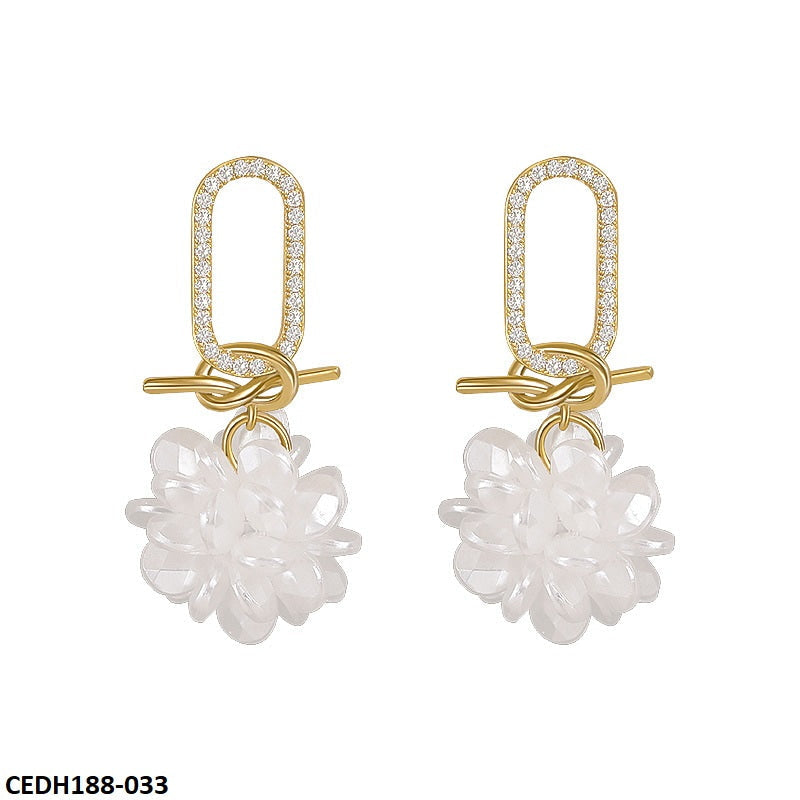 CEDH188 YQG White Flower Drop Earrings - CEDH
