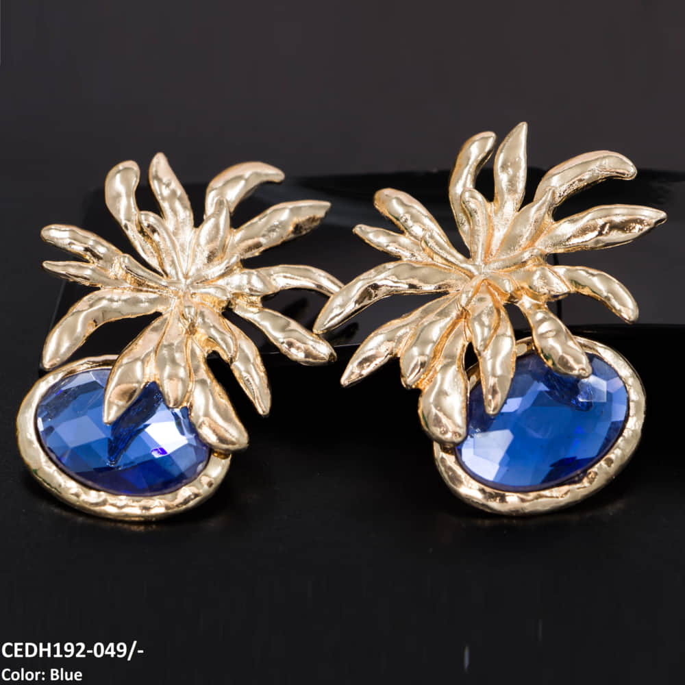 CEDH192 LYB Flower Oval Drops Earrings Pair - CEDH