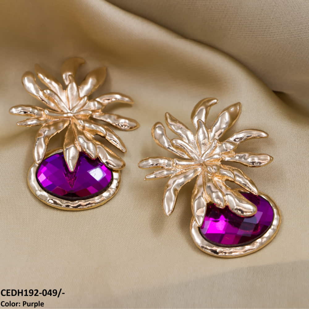 CEDH192 LYB Flower Oval Drops Earrings Pair - CEDH