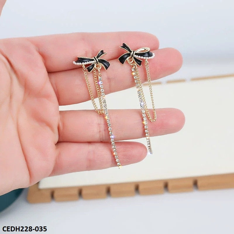 CEDH228 SYB Black Knot Curb Drop Earrings Pair - CEDH