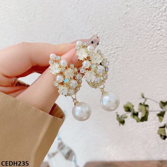 CEDH235 BTO Flower Tree Pear Drop Earrings Pair - CEDH