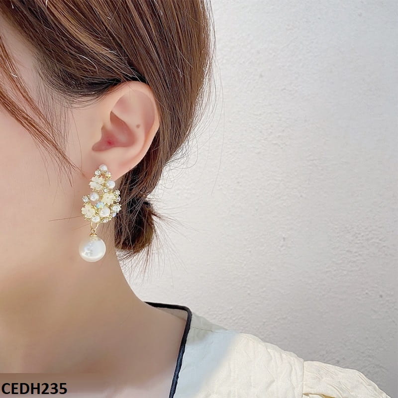 CEDH235 BTO Flower Tree Pear Drop Earrings Pair - CEDH