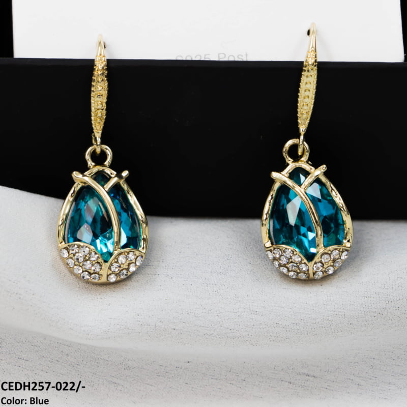 CEDH257 ZHL Tear Leaf Drop Earrings Pair - CEDH