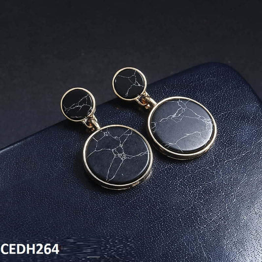 CEDH264 JMN Break Black Round Drop Earrings Pair - CEDH