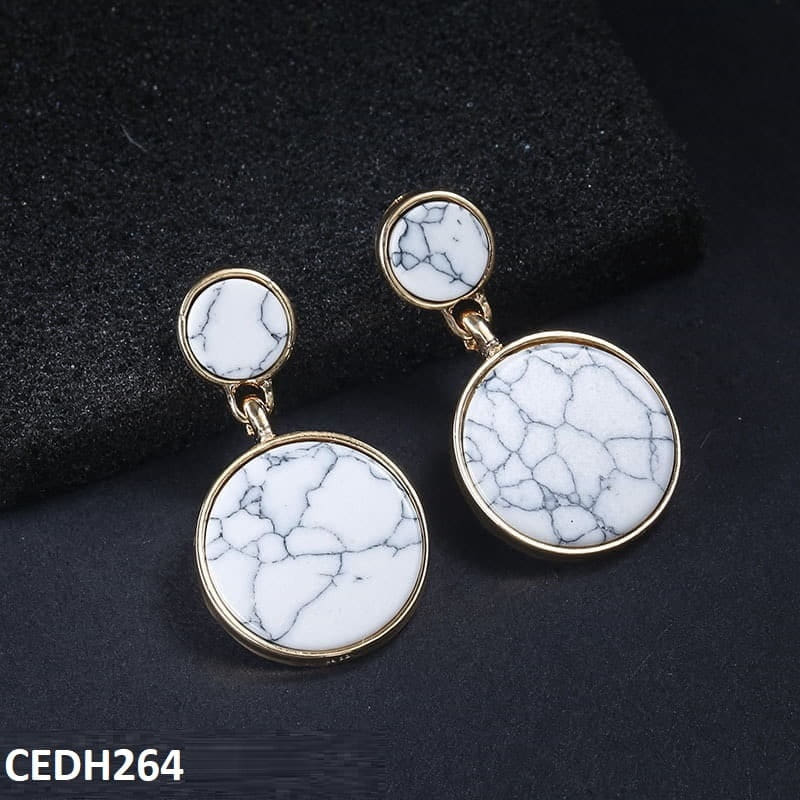 CEDH264 JMN Break Black Round Drop Earrings Pair - CEDH