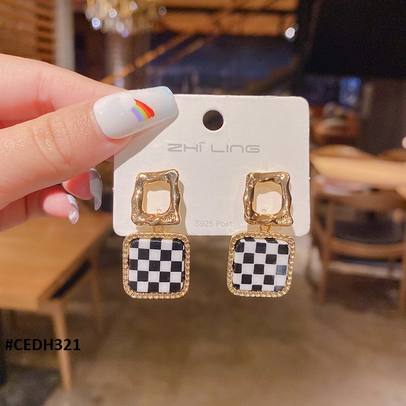 CEDH321 ZHL Cushion Step Ear Drops Earrings Pair - CEDH