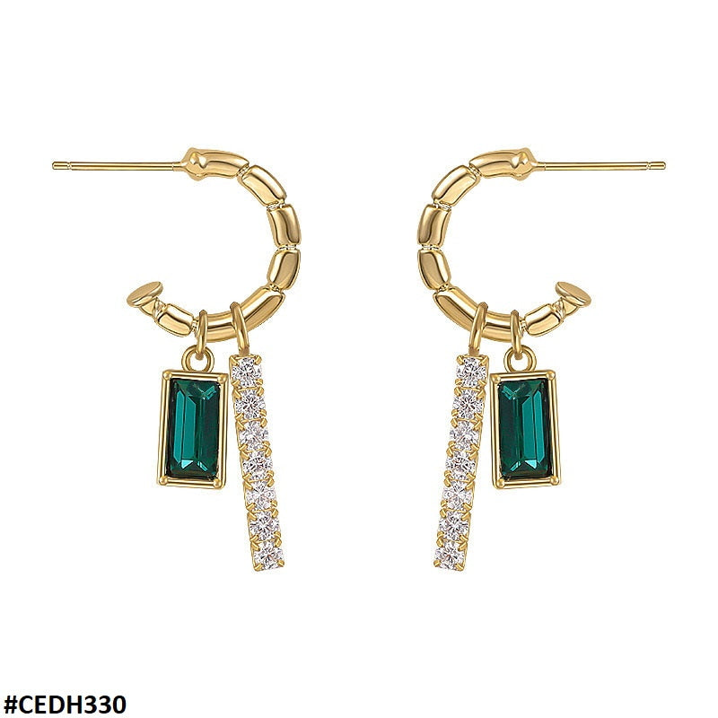CEDH330 ZCD Rectangle Ear Drops Earrings Pair - CEDH
