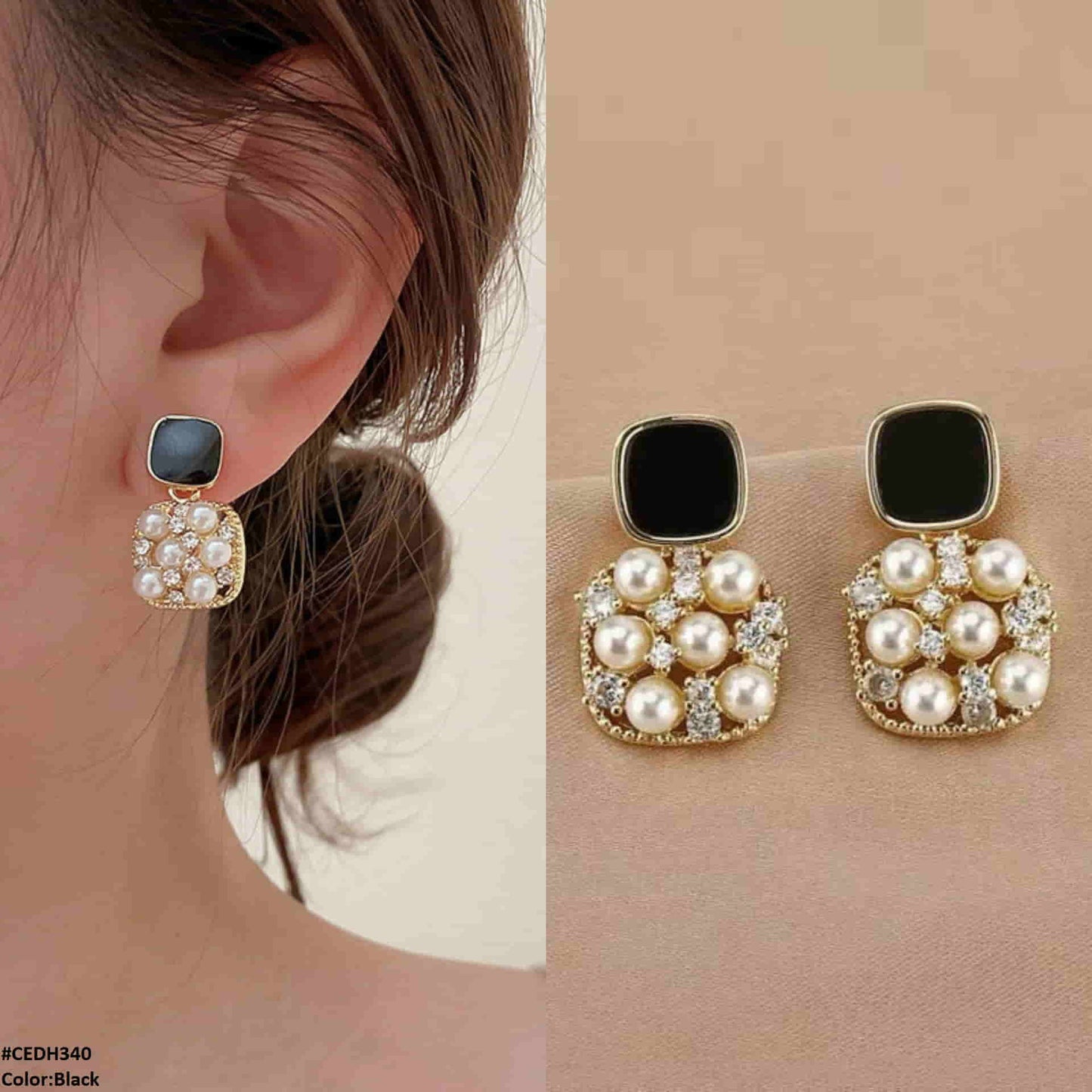 CEDH340 BTO Square Ear Drop Earrings Pair - CEDH
