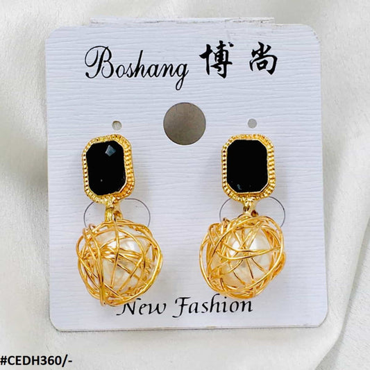 CEDH360 REP Pearl/Rectangle Drop Earrings Pair - CEDH