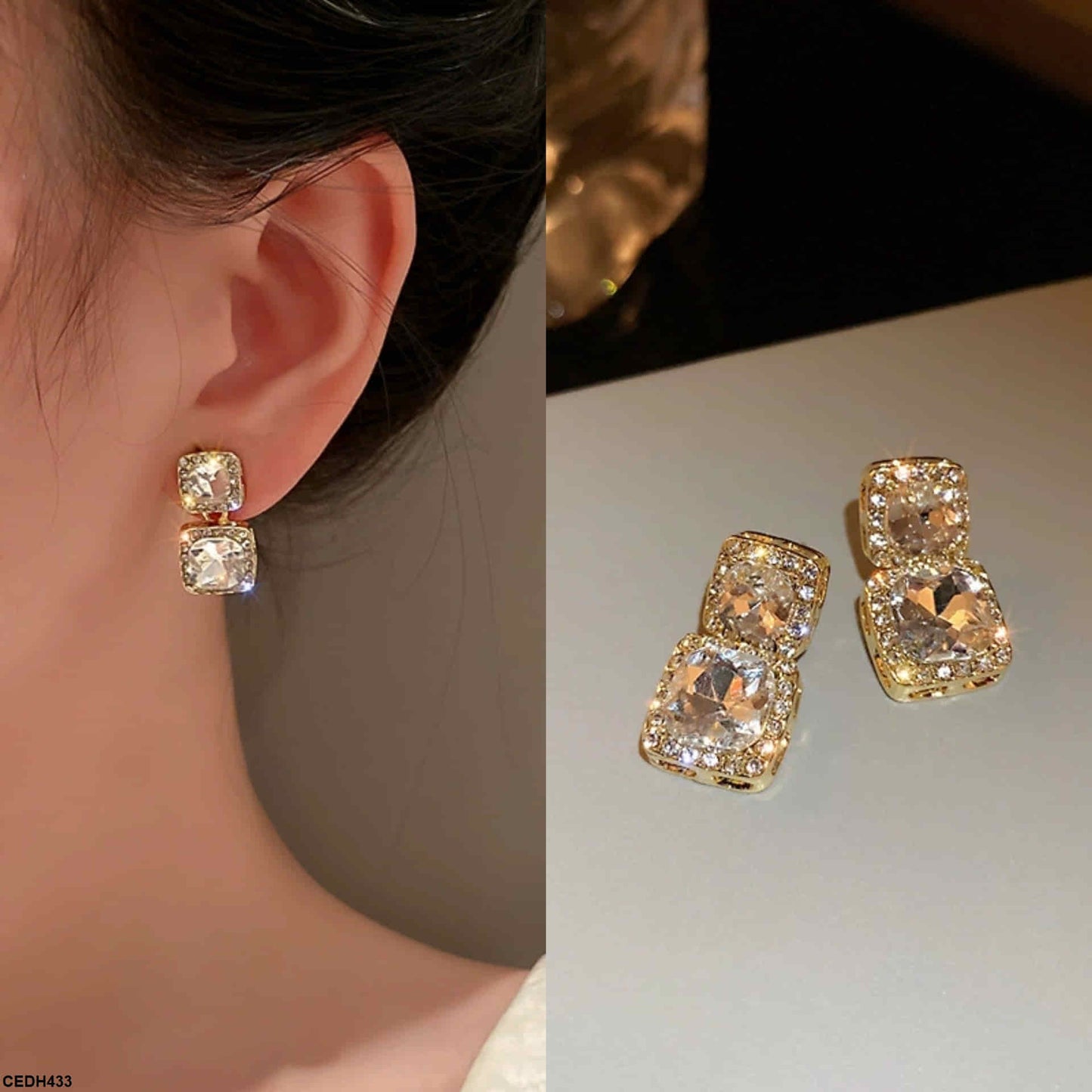 CEDH433 LSH Double Square Drop Earrings Pair - CEDH