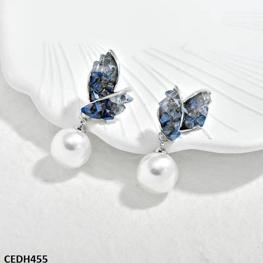 CEDH455 ZHL leaf Pearl Drop Earrings Pair - CEDH