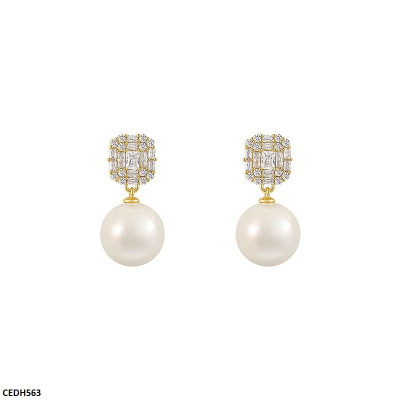 CEDH563 HJF Round Pearl Drop Earrings  - CEDH