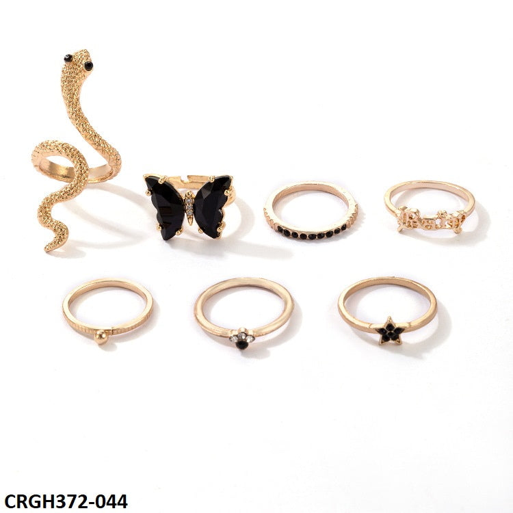 CRGH372 YYE Snake/Star/Butterfly 7 Midi Rings - CRGH
