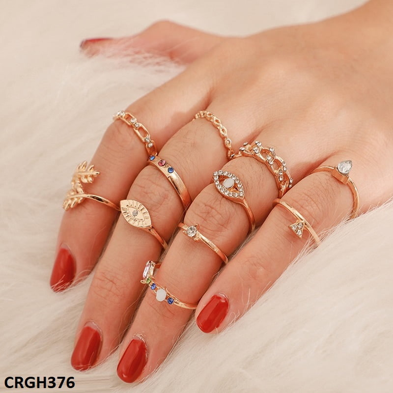 CRGH376 YYE Leaf Evil Eye 11 Midi Rings - CRGH