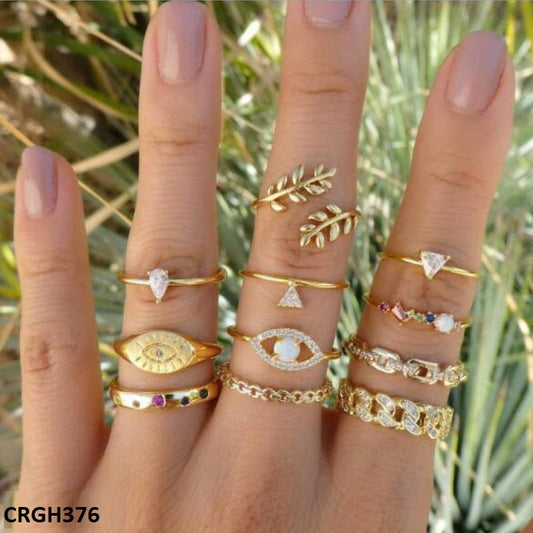 CRGH376 YYE Leaf Evil Eye 11 Midi Rings - CRGH