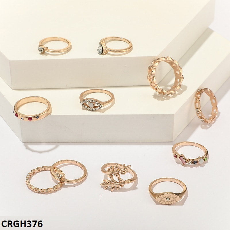CRGH376 YYE Leaf Evil Eye 11 Midi Rings - CRGH
