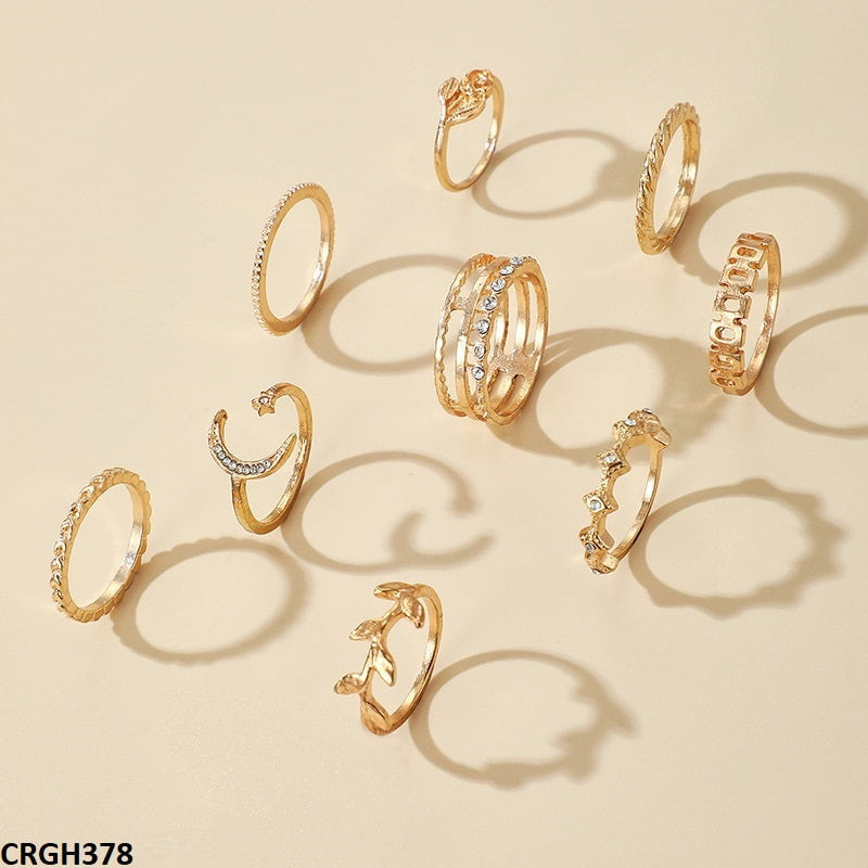 CRGH378 YYE Flower/Moon/Leaf 9 Midi Rings - CRGH
