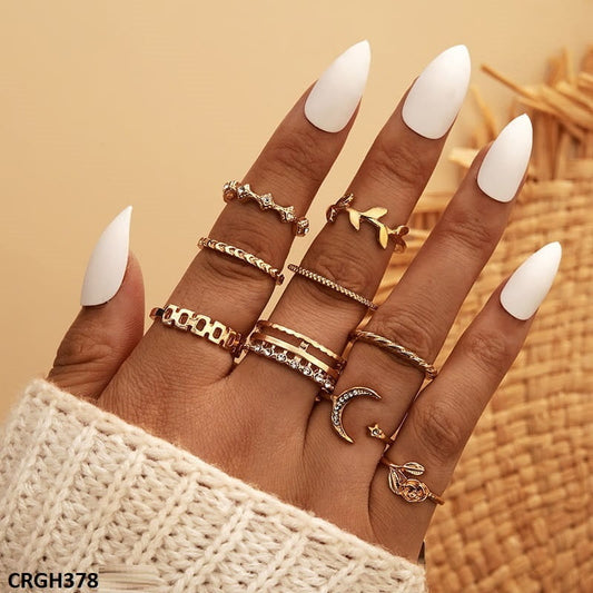CRGH378 YYE Flower/Moon/Leaf 9 Midi Rings - CRGH