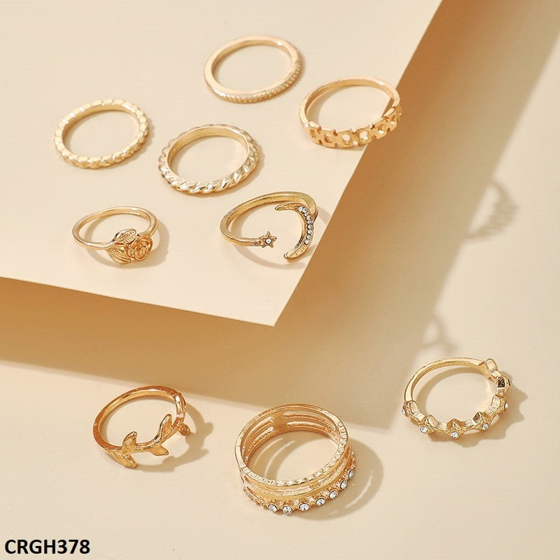 CRGH378 YYE Flower/Moon/Leaf 9 Midi Rings - CRGH
