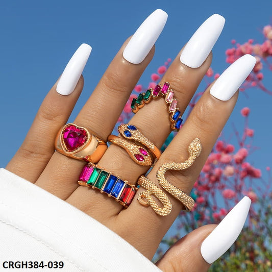 CRGH384 YYE Heart/Snake/Step 5 Midi Rings - CRGH