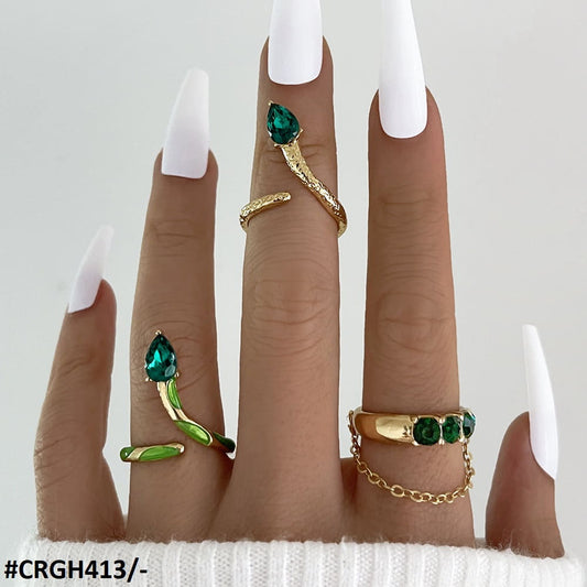 CRGH413 YPG Leaf 3 Midi Rings - CRGH