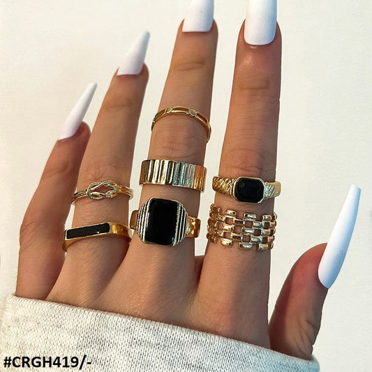 CRGH419 YPG Rectangle Cushion 7 Midi Rings - CRGH