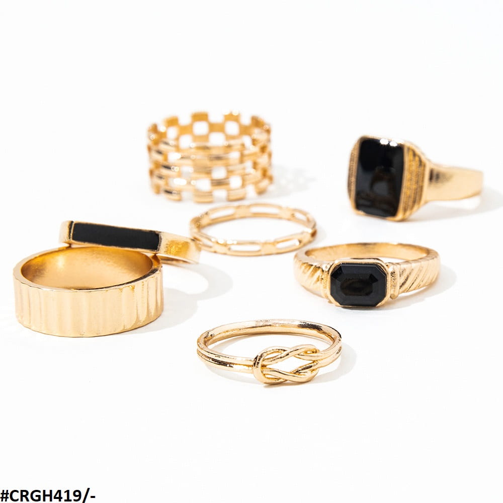 CRGH419 YPG Rectangle Cushion 7 Midi Rings - CRGH