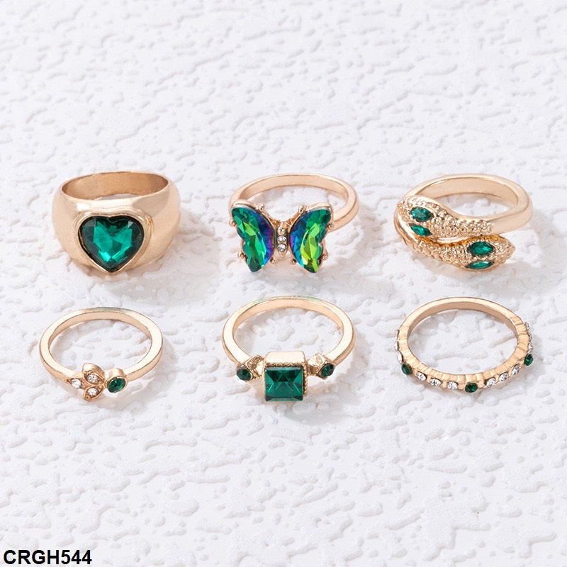 CRGH544 YYE Heart/Butterfly/Snake 6 Midi Rings - CRGH