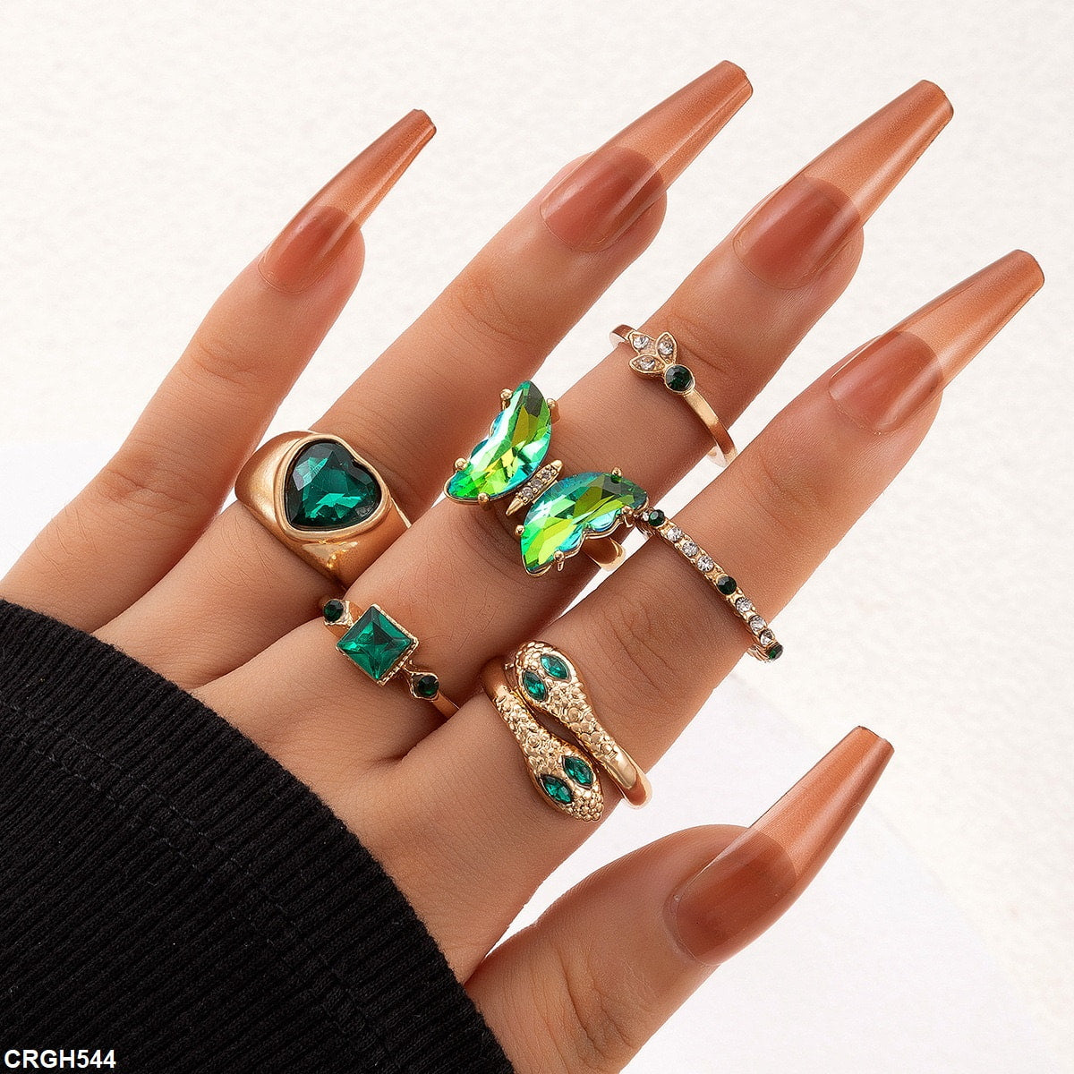 CRGH544 YYE Heart/Butterfly/Snake 6 Midi Rings - CRGH