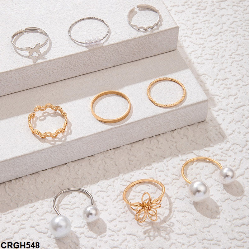 CRGH548 YYE Butterfly/Flower/Round Pearl 9 Midi Rings - CRGH