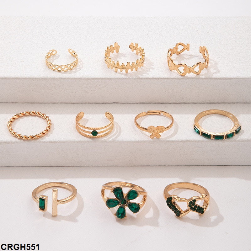 CRGH551 YYE Butterfly/Heart/Flower 10 Midi Rings - CRGH